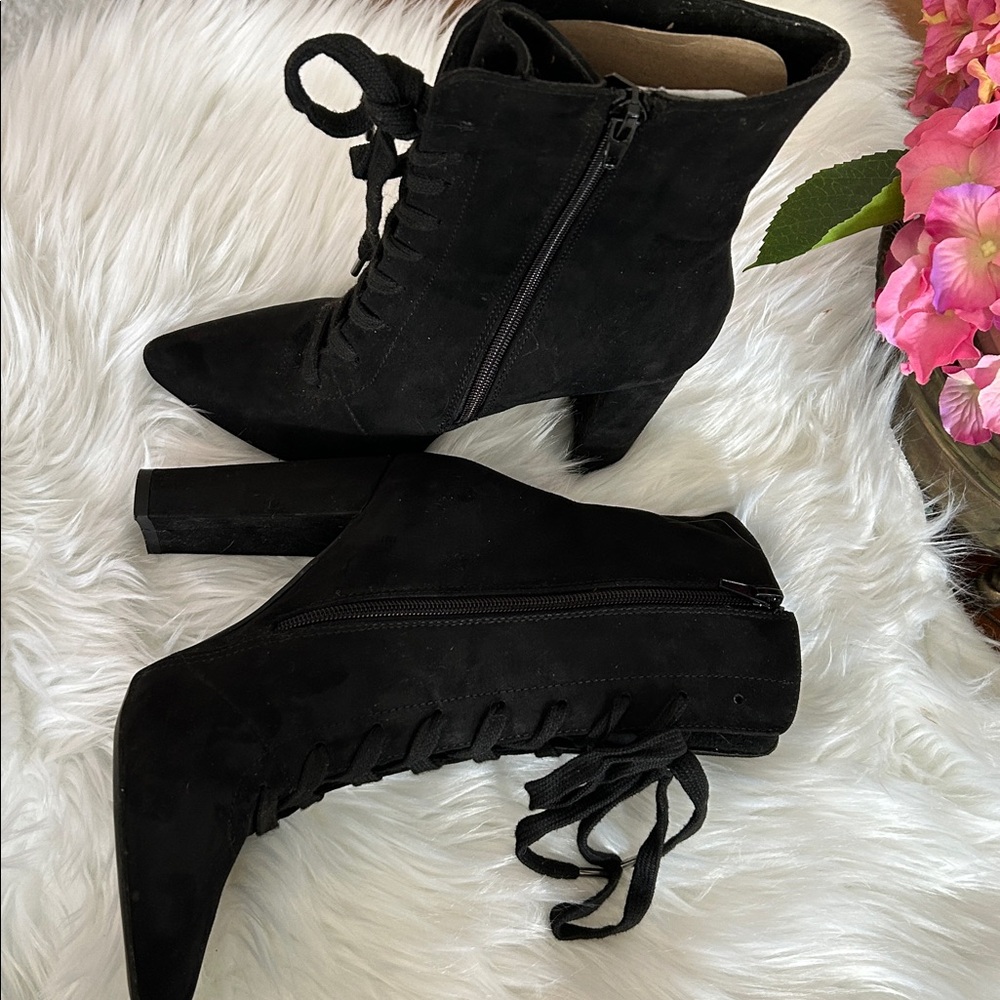 ASOS • “ELICIA” Black Lace-up Heeled Booties - Picture 12 of 13